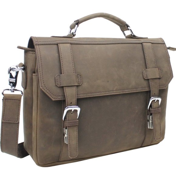 Classic Full Grain Leather Click Latch Messenger Laptop Bag LM24